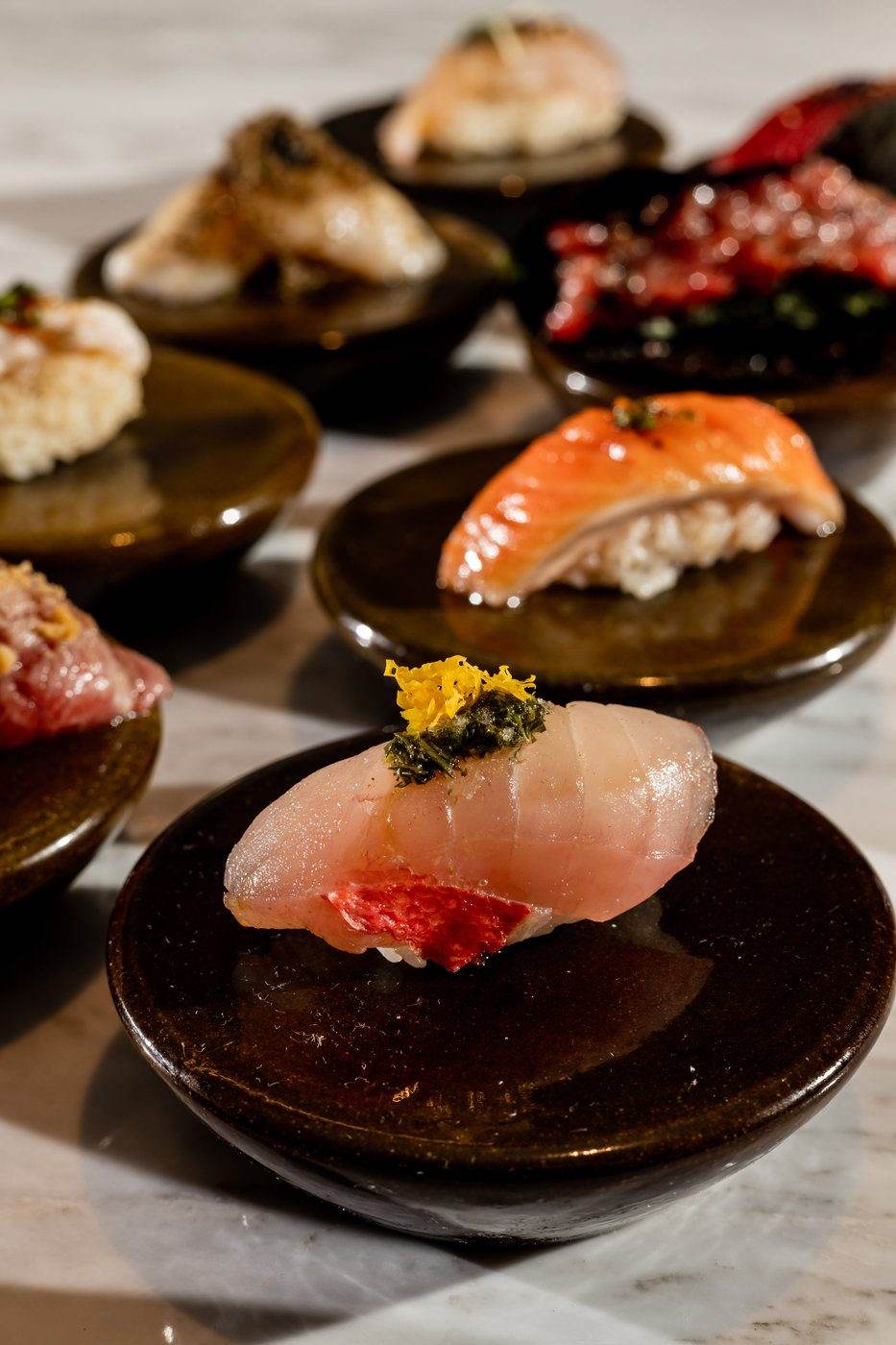 Plated nigiri at Sushi Bar Nashville