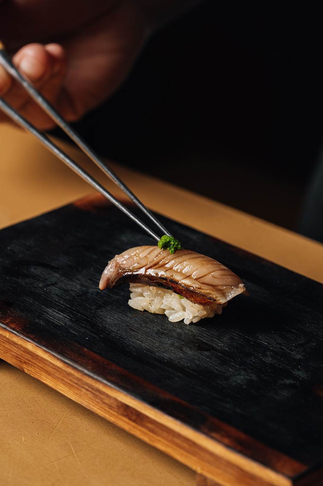 Nigiri placed with chopsticks