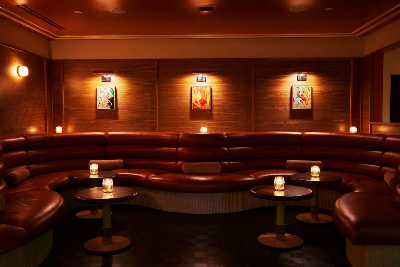 Red leather lounge booths